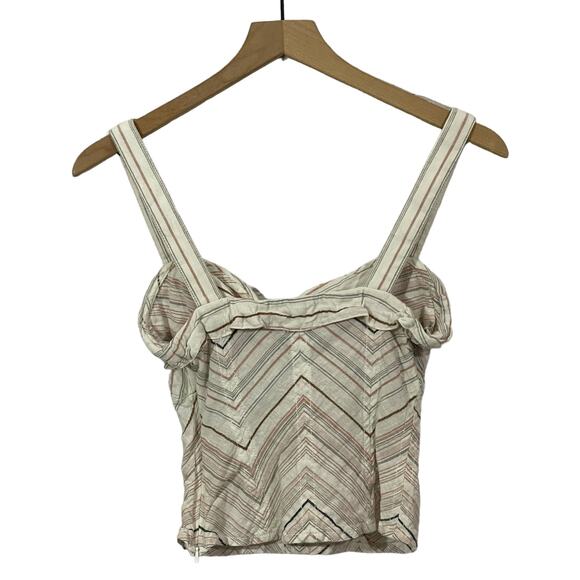 Free People Chevron Stripe Tie Front Tank - Ivory Multi - 0 - Picture 2 of 11